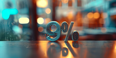 9%, interest in percentage. metallic letters. - obrazy, fototapety, plakaty