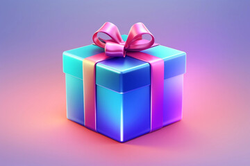 Obraz premium Gift box with ribbon. A present box icon design, 3d, gradient, translucent glass.