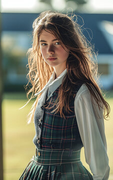 AI-Generated Image: Scottish-themed High School Girl in Uniform