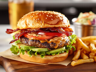 AI-Generated Close-Up of a Delicious Hamburger