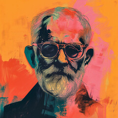 AI-Generated Riso Portrait of Sigmund Freud