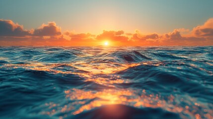 A sunset over the ocean with waves crashing on the shore and clouds over the ocean and beach - obrazy, fototapety, plakaty