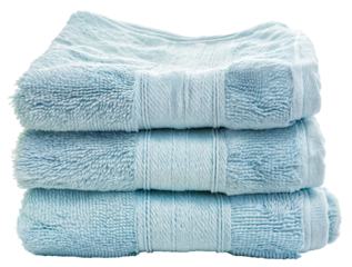 Stack of light blue towels isolated on a transparent background