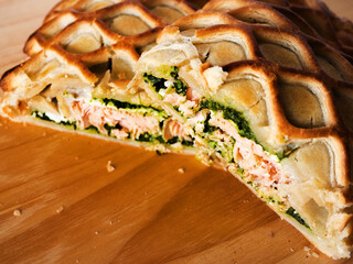 Salmon and Spinach Stuffed Pastry Close-up