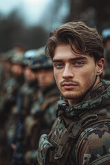 Fototapeta premium Portrait of a Determined Young Soldier