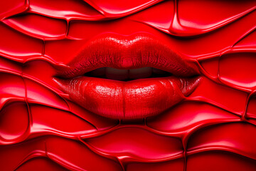 Background with red lips with red lipstick. Red lips built into the background