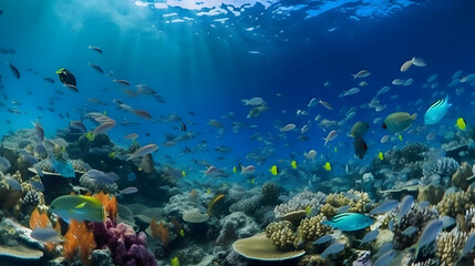 Naklejka na ściany i meble Underwater animals,seaworld generative ai