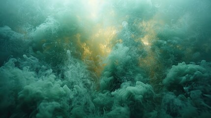 Fototapeta na wymiar Green smoke swirling against a dark, muted background. 