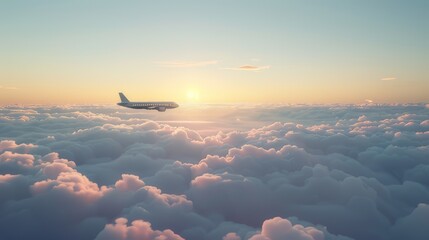 Passenger plane above the clouds  - obrazy, fototapety, plakaty