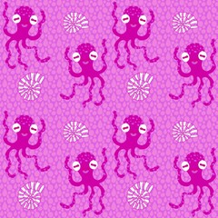 Summer print ocean animals seamless cartoon octopus pattern for wrapping paper and fabrics and linens