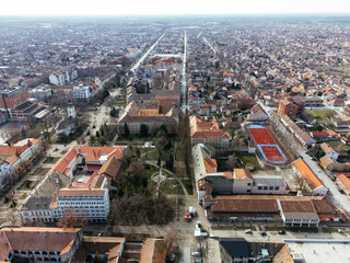Fototapeta na wymiar Drone aerial view of the Kikinda city, Serbia, Europe
