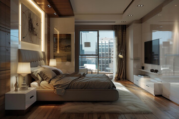 Fototapeta na wymiar Interior design Big modern Bedroom ,