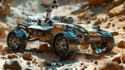 Mars Rover exploration vehicle on the surface of Mars.