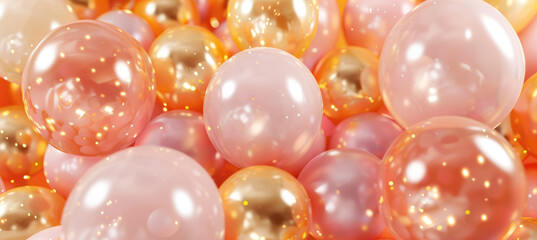 sparkling pink and orange balloons close-up for celebration