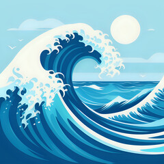 Fototapeta na wymiar flat ilustration of Blue Sea Waves. Surf The Waves-generated by ai