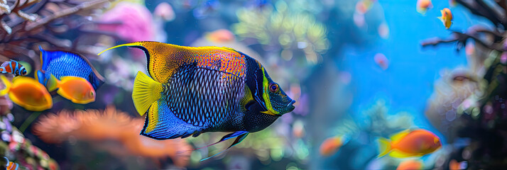 angelfish fish in aquarium - obrazy, fototapety, plakaty