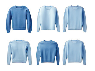 Set of blue sweater isolated on transparent background, transparency image, removed background