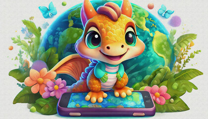 cute a dragon usage of smartphone 
