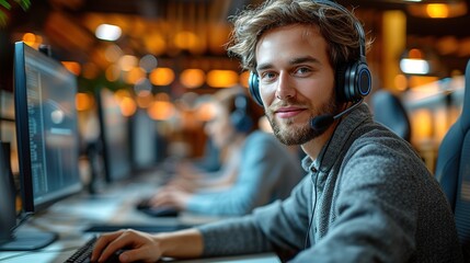 Fototapeta premium Call center, computer and business with man in office for customer service