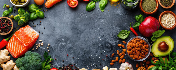 cooking ingredients background with  middle copy space 