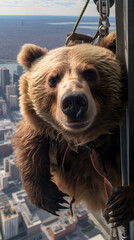bear hanging in the sky, wild bear in the sky in the city