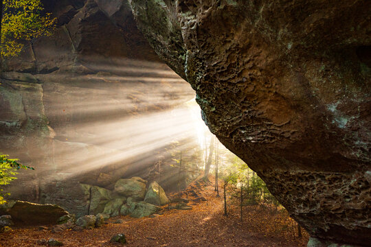 Twin Arches, Big South Fork, TennesseeSunlight streams through Twin Arches, Big South Fork, Tennessee