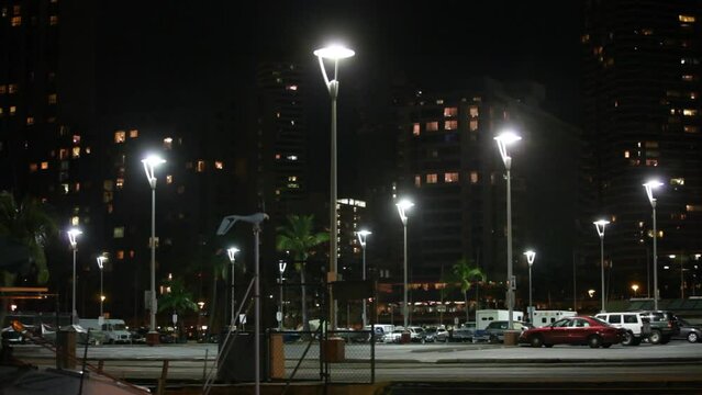 Dark parking lot in Miami - wide shot