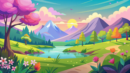 Fototapeta na wymiar beautiful-gradient-spring-landscape illustration 