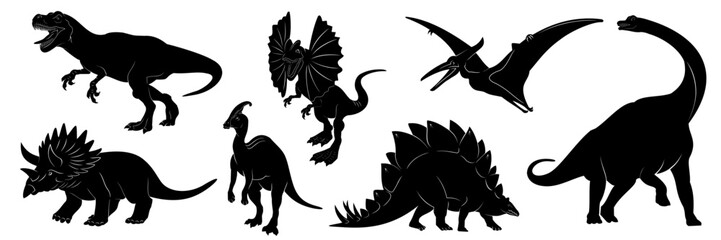 collection of dinosaur silhouettes - obrazy, fototapety, plakaty