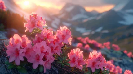 Cercles muraux Azalée Magic pink rhododendron flowers on summer mountain.