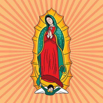 hand drawn realistic vector illustration of Dia de la Virgen De Guadalupe