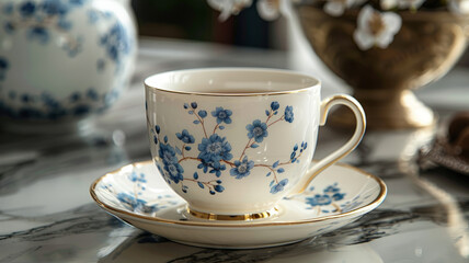 Obraz na płótnie Canvas Porcelain teacup with blue floral design