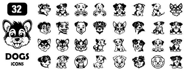 mega dog set, collection head dog icons designs, vector design of dog isolated on transparent background