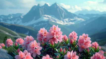 Crédence de cuisine en verre imprimé Azalée Magic pink rhododendron flowers on summer mountain.
