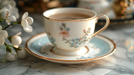 Vintage teacup and saucer with floral pattern