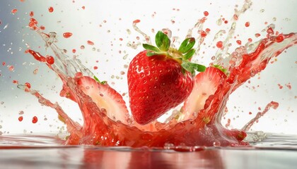 Strawberry flying in the juice splashes