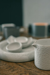 Master makes creative products from plaster and concrete, process