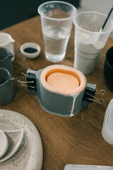 Master makes creative products from plaster and concrete, process