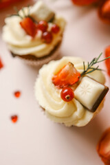 Festive cupcake close-up, gift for Valentine's day, birthday or mother's day