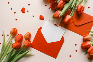 Blank envelope with space for congratulations and a bouquet of flowers