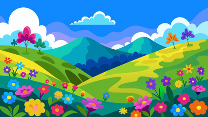 Fototapeta na wymiar vibrantly-colored-flowers-covering-hills background 