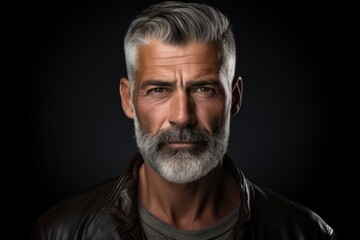 Portrait of a handsome mature man with grey hair and beard. - obrazy, fototapety, plakaty