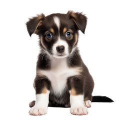 Adorable Realistic illustration of cute baby dog isolated on transparent background. A small sitting puppy is looking at you