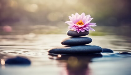 Serene water lily on zen stones