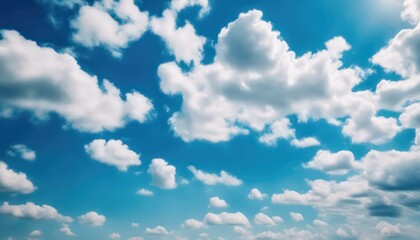 Serene blue sky with fluffy clouds