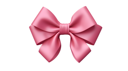 Bow for gift box isolated on transparent background, top view.  Decorative pink ribbon