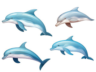 Set of dolphin isolated on transparent background, transparency image, removed background