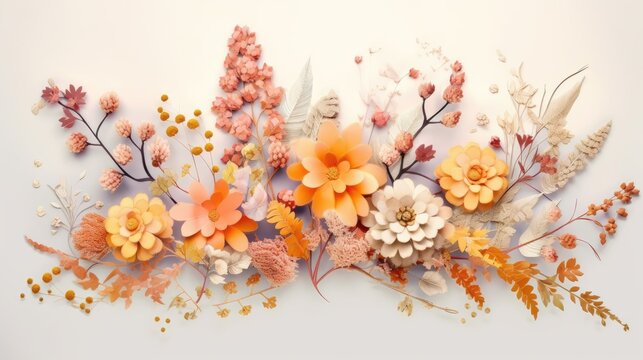 Autumn photo pastel composition made of beautiful flowers