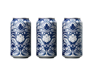 Set of indigo soda can isolated on transparent background, transparency image, removed background
