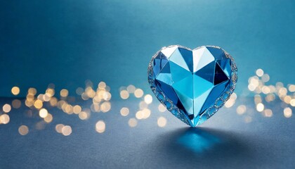 Blue heart or love-shaped diamond with happy valentine day concept on blue copy space background